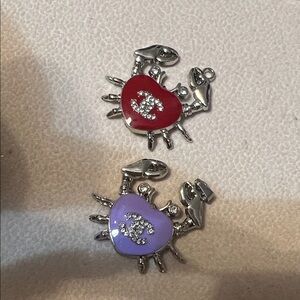 Silver Crab Charms with Red and Purple Hearts charms